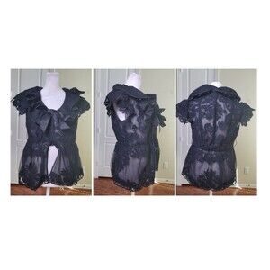 Jackie Rogers Lace Top Black Women 6 Vintage Floral Sheer Coquette Retro Goth